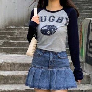 NWT Y2K Letter Graphic 'RUGBY' Raglan Sleeve Tee